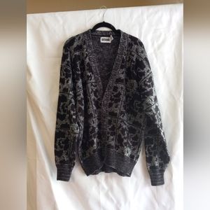 Vintage black and gray cozy grandpa knit cardigan sweater